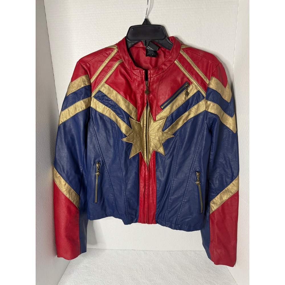 Her Universe Red Blue Gold Captain Marvel Style Faux Leather Jacket